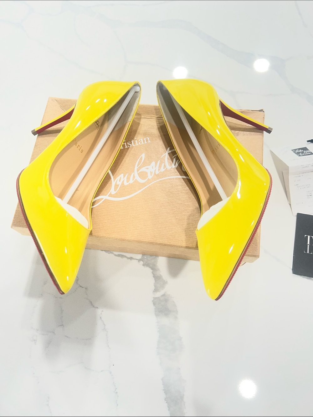 Christian Louboutin Yellow Patent Pointed Toe Pumps - Picture 8 of 16